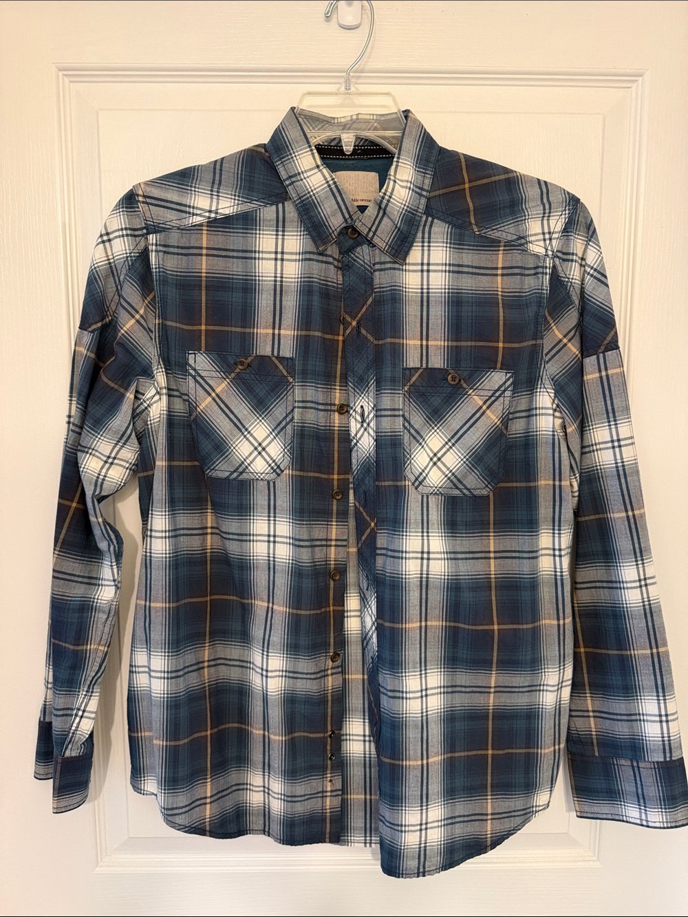 Men's Blue/Green Plaid Long-Sleeve Button-Down Shirt